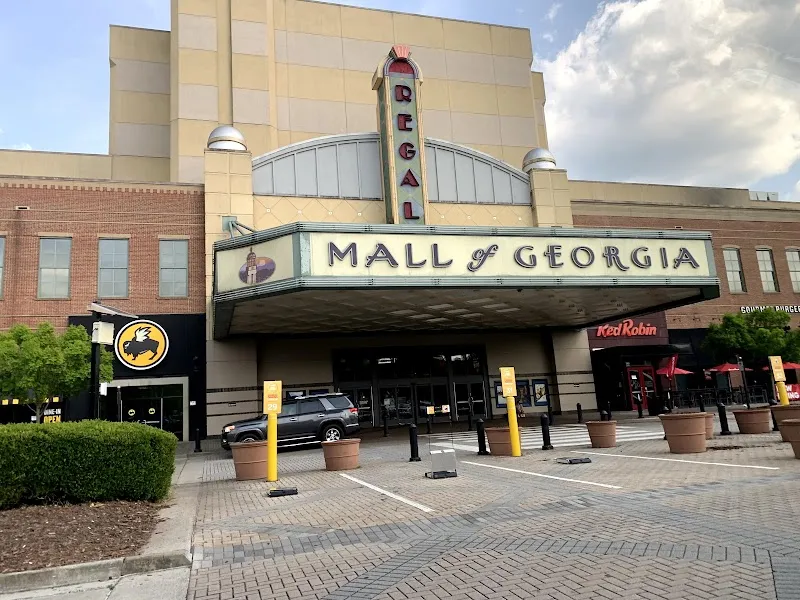 Regal Mall of Georgia theater entrance with Buffalo Wild Wings and Red Robin nearby